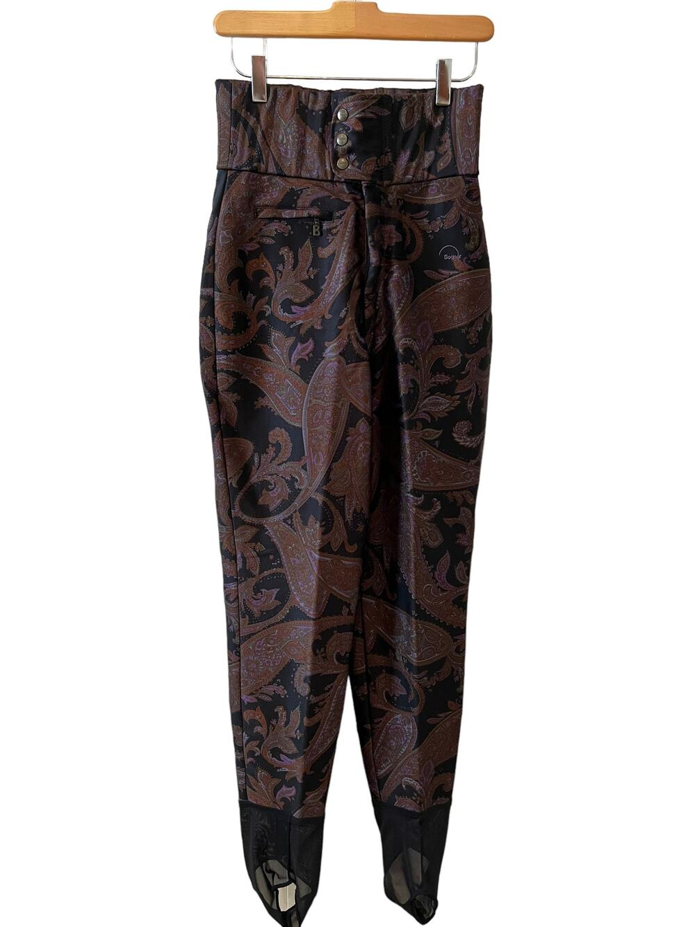 Vintage 90s Bogner Super High Waisted Paisley Print Stirrup Ski Pants